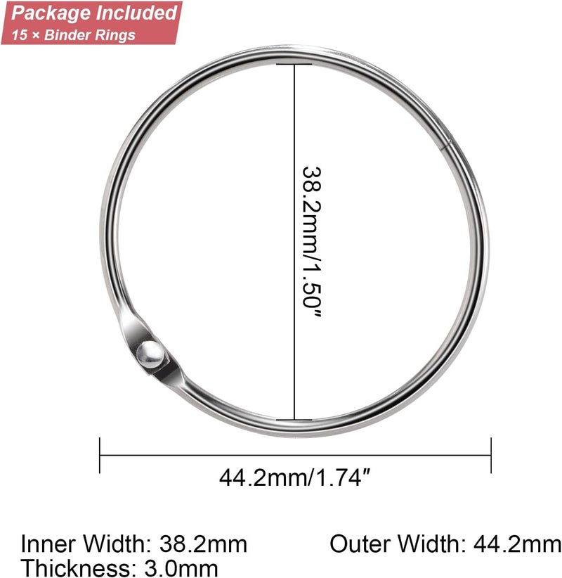 ManTangSun 15 Pack 1-1/2" Metal Binder Rings Paper Loose Leaf Loop Book Clip 1.5" O-Rings for Key Ring, Scrapbook, Index Card, Silver, 38mm - Image 2
